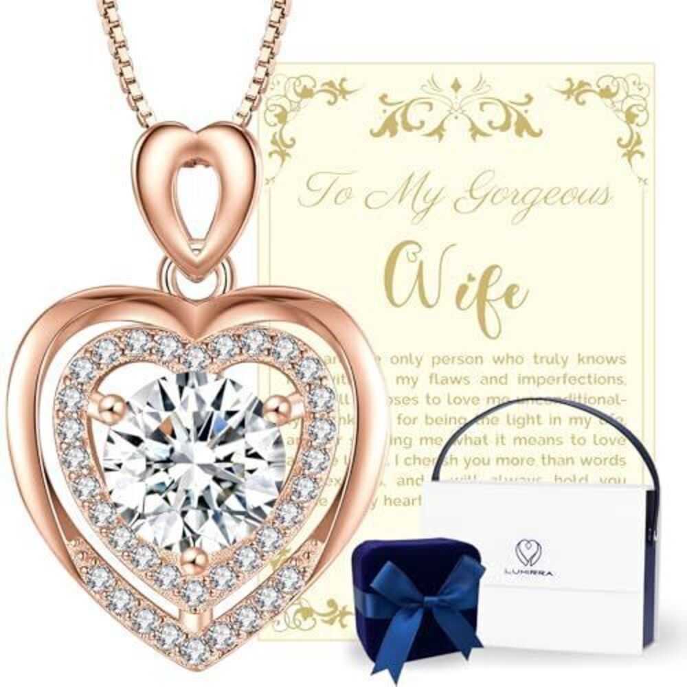 1083 Moissanite Necklace , 2Ct Rose Gold Heart Pendant Necklace Gifts